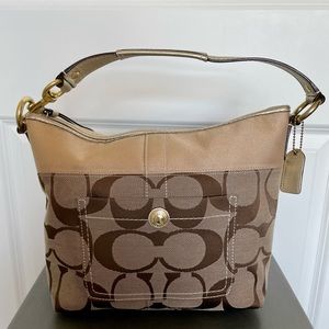 Tan and Gold Leather Coach Shoulder Bag